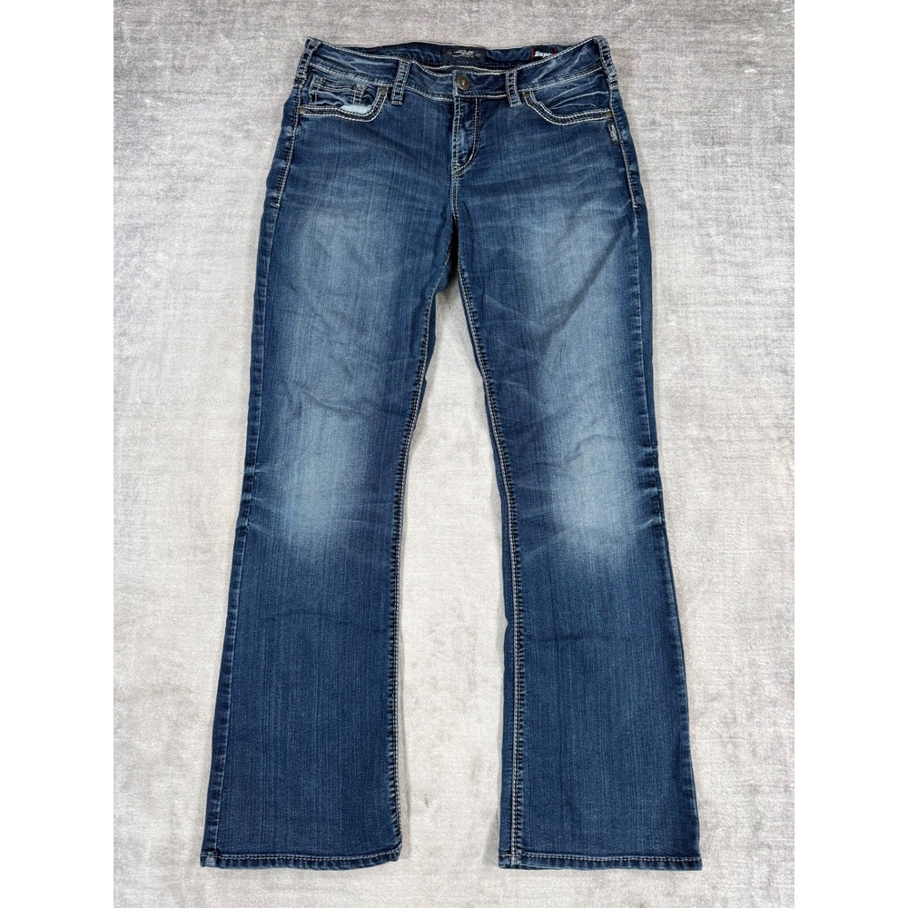 Silver Jeans Women 33 Blue Dark Wash Suki High Rise Bootcut Super Stretch